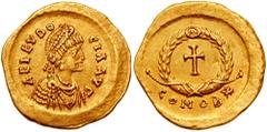 AELIA EUDOCIA, wife of Theodosius II. AV Tremissis (1.49 gm). Constantinople mint. Struck circa early 440s AD. Estimate $750 AELIA EUDOCIA, wife of Theodosius II. AV Tremissis (1.49 gm). Constantinopl