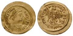 OSTROGOTHS. Athalaric, in the name of Justinian I. 526-534 AD. AV Tremissis (1.46 gm). Estimate $300 OSTROGOTHS. Athalaric, in the name of Justinian I. 526-534 AD. AV Tremissis (1.46 gm). D N IVSTIN-A