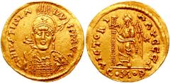 OSTROGOTHS. Time of Witigis(?). 536-540 AD. AV Solidus (4.49 gm). Estimate $1000 OSTROGOTHS. Time of Witigis(?). 536-540 AD. AV Solidus (4.49 gm). Rome mint? DN IVSTINIL NV S PP L VC, helmeted and cui