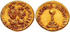 ARAB-BYZANTINE. Imitating Heraclius. Circa 685-710 AD. AV Solidus (4.36 gm). North African mint. Estimate $10000  ARAB-BYZANTINE. Imitating Heraclius. Circa 685-710 AD. AV Solidus (4.36 gm). North Afr