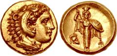 MYSIA, Pergamon. Mid-late 330s BC. AV Stater (17mm, 8.60 g, 1h). Head of Herakles right, wearing lion skin / Archaistic Palladion: statue of Pallas Athena standing facing, holding spear aloft in right