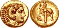 MYSIA, Pergamon. Mid-late 330s BC. AV Stater (17mm, 8.62 g, 1h). Head of Herakles right, wearing lion skin / Archaistic Palladion: statue of Pallas Athena standing facing, holding spear aloft in right