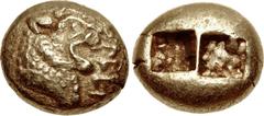 KINGS of LYDIA. Alyattes. Circa 610-560 BC. EL Trite – Third Stater (12mm, 4.68 g). Lydo-Milesian standard. Figural type. Sardes mint. Confronted lion heads (only the left visible); [WA]LWET (in Lydia