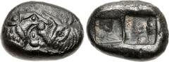 KINGS of LYDIA. temp. Cyrus – Darios I. Circa 545-520 BC. AR Siglos (16mm, 4.98 g). Sardes mint. Confronted foreparts of lion right and bull left / Two incuse square punches. Berk 23; Traité I 411; SN