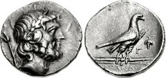 LYCIA, Oinoanda. Circa 200 BC. AR Didrachm (21mm, 8.05 g, 12h). Laureate head of Zeus right; scepter to left / Eagle standing right on winged thunderbolt; grape bunch and Γ to right. Ashton, Oinoanda 