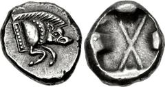 DYNASTS of LYCIA. Uncertain dynast. Circa 520-470/60 BC. AR Third Stater (12mm, 2.80 g). ‘Predynastic’ period. Forepart of boar right / Incuse square divided by large X, indentations on three sides. F