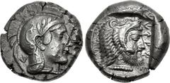 DYNASTS of LYCIA. Kherei. Circa 410-390 BC. AR Stater (18mm, 8.46 g, 10h). Telmessos mint. Helmeted head of Athena right; KH (in Lycian) behind and on neck guard / Bearded head of Herakles right, wear