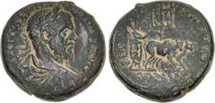 PHOENICIA, Tyre. Macrinus. AD 217-218. Æ (31mm, 24.91 g, 12h). Laureate, draped, and cuirassed bust right / Macrinus, as pontiff, with yoke of oxen right, plowing pomerium; behind, vexillum inscribe L