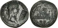 Claudius. AD 41-54. Æ Sestertius (36mm, 27.02 g, 6h). Rome mint. Struck AD 41-42. TI CLAVDIVS CAESAR AVG P M T[R P IMP], Laureate head right: c/m: PROB within rectangular incuse / EX S C/O•B/CIVES/SER