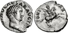Otho. AD 69. AR Denarius (18mm, 3.24 g, 6h). Rome mint. Struck 9 March-mid April AD 69. Bare head right / Otho on horseback right, brandishing spear. RIC I 22; RSC 12. Near EF, toned, slightly irregul
