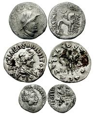 ORIENTAL GREEK. Circa 200-185 BC. Lot of three AR. Lot includes: GREEK KINGS of BAKTRIA. Lysias. 120-110 BC. AR Drachm (18mm, 1.95 gm). Bust of Lysias right, wearing elephant-skin headdress / Young He