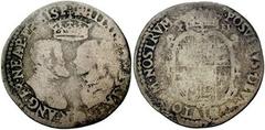 PHILIP II of SPAIN & MARY I. 1554-1558. AR Shilling (31mm, 5.63 gm). London mint, mm: none. PHILIP ET MARIA D G R ANG FR NEAP PR HISP, busts of Philip and Mary face to face; no date / Royal coat of ar