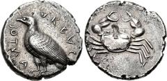 SICILY, Akragas. Circa 510-500 BC. AR Didrachm (21mm, 8.44 g, 6h). Sea eagle standing left; retrograde AKRAC-ANTOΣ around / Crab. Jenkins, Gela , Group Ia, pl. 37, 1 (same dies); HGC 2, 87 (same dies 