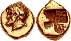 MYSIA, Kyzikos. 5th-4th centuries BC. EL Hemihekte – Twelfth Stater (8mm, 1.32 g, 8h). Bearded head of satyr left, wearing ivy wreath; below, tunny left / Quadripartite incuse square. Hurter & Liewald