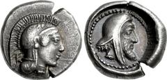 DYNASTS of LYCIA. Kherei. Circa 410-390 BC. AR Hemidrachm (12mm, 2.15 g, 6h). Uncertain mint. Head of Athena right, wearing earring, necklace, and crested Attic helmet decorated with three olive leave