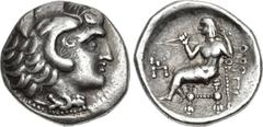 ARABIA, Eastern. Hagar . Abyatha. Circa 220-204 BC. AR Drachm (18mm, 4.17 g, 9h). Imitating Alexander III of Macedon. Dumat al-Jandal mint(?). Head of Herakles right, wearing lion skin / Seated figure