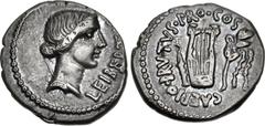 The Republicans. Brutus. Spring-early summer 42 BC. AR Denarius (18mm, 3.57 g, 6h). Military mint traveling with Brutus in Lycia. Head of Libertas right, wearing hair rolled back and collected into a 
