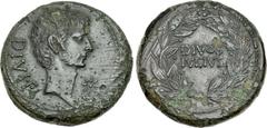 The Triumvirs. Octavian and Divus Julius Caesar. 38 BC. Æ Sestertius (32mm, 18.73 g, 11h). Southern Italian(?) mint. Bare head of Octavian right, wearing slight beard; sidus Iulium (star of eight rays