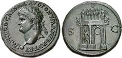 Nero. AD 54-68. Æ Sestertius (36mm, 24.95 g, 7h). Lugdunum (Lyon) mint. Struck circa AD 66. IMP NERO • CAESAR • AVG • PONT • MAX • TR • POT • P • P, laureate head right, globe at point of neck / S C a