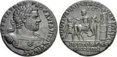 Caracalla. AD 198-217. Æ Medallion (40mm, 33.73 g, 6h). Pergamum mint; Marcus Caerelius Attalus, strategos . AVTKPAT K MA PKOC AVP ANTΩNЄINOC, laureate and cuirassed bust right, slight drapery; gorgon