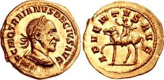 Trajan Decius. AD 249-251. AV Aureus (20mm, 4.34 g, 6h). Rome mint, 4th officina. 2nd-3rd emissions, AD 249-250. IMP C M Q TRAIANVS DECIVS AVG, laureate and cuirassed bust right / ADVENTVS AVG, Trajan