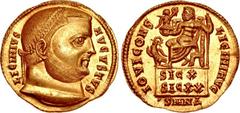 Licinius I. AD 308-324. AV Aureus (20mm, 5.24 g, 12h). Nicomedia mint, 4th officina. Struck AD 317-318. LICINIVS AVGVSTVS, laureate head right / IOVI CONS LICINI AVG, Jupiter, holding Victory on globe