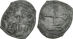 CRUSADERS, Cyprus. Richard. King of England, 1189-1199. Æ Tetarteron (15mm, 0.81 g, 5h). Crowned facing bust, holding cross-tipped scepter and globus cruciger; Є to left of scepter; A to upper left; Q