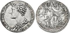 ITALY, Firenze (Duchi). Alessandro de Medici (il Moro). 1530-1537. AR Testone (29mm, 9.94 g, 3h). Unsigned dies by Benvenuto Cellini. ALEXANDER • (ME)D • • R • P • FLOREN • DVX •, bust left / • S • CO