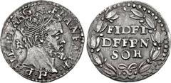 ITALY, Napoli (Regno). Filippo II di Spagna. 1554-1598. AR Carlino (23mm, 2.87 g, 6h). First Period. Napoli (Naples) mint. Struck 1554-1556. PHILIP • R • ANG • • FRA • NEA [•] PR • • H •, crowned head