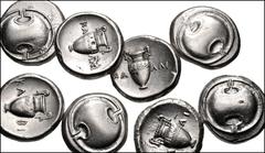 GREEK. Central & Southern Greece. Lot of ten (10) AR Staters of Thebes in Boeotia. All coins: Boeotian shield / Amphora. Lot includes the following magistrates: AP KA (1) // ΔA IM (1) // KA BI (1) // 