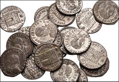 ROMAN. Imperial. Lot of one hundred seven (107) Reduced Æ Folles of Crispus and Constantius II as Caesar. All coins: Crispus (57) // Constantius II as Caesar (50). Various obverse and reverse types. V