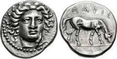 THESSALY, Larissa. Circa 405/0-370 BC. AR Drachm (18mm, 5.99 g, 11h). Early facing head type. Head of the nymph Larissa facing slightly right, with hair in ampyx / Horse grazing right. L-S Group 3, He