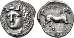 THESSALY, Larissa. Circa 356-342 BC. AR Stater (21mm, 11.67 g, 1h). Late facing head type. Head of the nymph Larissa facing slightly left, with hair in ampyx / Horse prancing right. L-S Type 2, Series