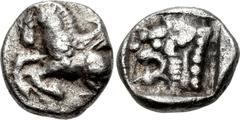 DYNASTS of LYCIA. Uncertain dynast. Circa 490/80-440/30 BC. AR Diobol(?) (10mm, 1.37 g, 4h). Protodynastic period, group B. Pegasos flying left / Head of lion left within incuse square. Cf. Falghera 6