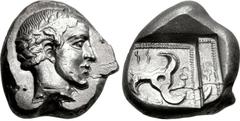 DYNASTS of LYCIA. Vekhssere I. Circa 450-430/20 BC. AR Stater (17mm, 8.36 g, 11h). Laureate head of Apollo right / Triskeles; small diskeles to left; all within incuse square. MAL I 64–6 (D1/R1); Falg