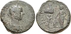 JUDAEA, Neapolis. Volusian. AD 251-253. Æ (24mm, 15.30 g, 6h). Radiate, draped, and cuirassed bust right / Athena standing left, with shield and spear at side, sacrificing over altar; to left, female 