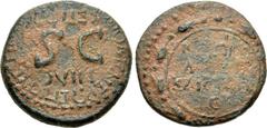 JUDAEA, Sepphoris (Diocaesarea). Nero. AD 54-68. Æ (20mm, 5.08 g, 6h). Titus Flavius Vespasianus, procurator . Dated RY 14 (AD 67/8). L [Δ]Ι Ν[ЄΡ]Ω[Ν]O/ [Κ]Λ[ΑΥ]Δ[ΙΟΥ]/ ΚΑΙCA[P]O/C in five lines withi