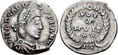 Arcadius. AD 383-408. AR Siliqua (16mm, 1.37 g, 6h). Rome mint, 3rd officina. Struck AD 388-394. Pearl-diademed, draped, and cuirassed bust right / VOT/X/MVLT/XX in four lines within wreath; RT. RIC I