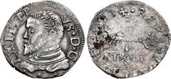 ITALY, Sicilia (Regno). Filippo II di Spagna. 1554-1598. AR 3 Tarì (30mm, 8.67 g, 9h). Messina mint; Tommaso Paulillo, mintmaster. Dated 1559. Bareheaded and armored bust left; three saltires below bu