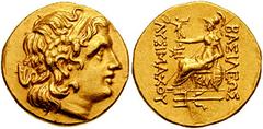 732182. Sold For $2200 THRACE, Kings of. Lysimachos. 323-281 BC. AV Stater (8.45 gm). Kallatis mint. Struck circa third centrury BC. Diademed head of deified Alexander right, wearing horn of Ammon / B