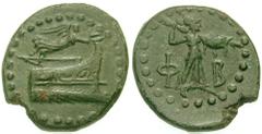 733594. Sold For $245 LYCIA, Phaselis. Circa 190-167 BC. Æ 18mm (4.78 gm). Prow of galley right; above, Nike flying right / Φ, Athena standing right, wielding thunderbolt and aegis; B to right. Heipp-