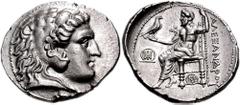 197126. Sold For $1450 KINGS of MACEDON. Alexander III.336-323 BC. AR Tetradrachm (30mm, 16.99 gm, 11h). Tyre mint. Struck under Demetrios Poliorketes, circa 301-286 BC. Head of Herakles right, wearin