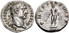 755865. Sold For $365 TRAJAN. 98-117 AD. AR Denarius (18mm, 3.28 gm, 6h). Struck 101-102 AD. IMP CAES NERVA TRAIAN AVG GERM, laureate head right / P M TR P COS IIII P P, statue of Hercules standing fa