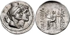 778191. Sold For $24500 SELEUKID KINGS of SYRIA. Alexander I Balas. 152-145 BC. AR Tetradrachm (33mm, 16.81 g, 12h). Ake-Ptolemais mint. Marriage commemorative, struck 150 BC. Jugate bust of Cleopatra
