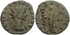 800654. Sold For $25 Claudius II Gothicus. AD 268-270. Antoninianus (18mm, 2.71 g, 12h). Rome mint, 11th officina. Issue IIb, AD 268-269. Radiate and cuirassed bust right / Fides standing facing, head