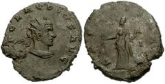 800712. Sold For $45 Claudius II Gothicus. AD 268-270. Antoninianus (20mm, 3.21 g, 12h). Siscia mint, 1st officina. Issue IIIa, AD 269. Radiate and cuirassed bust right / Laetitia standing left, holdi