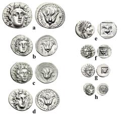 804606. Sold For $15000 ISLANDS off CARIA, Rhodos. Rhodes. Hellenistic Silver Denomination Set. 3rd-1st centuries BC. All denominations, from tetradrachm to diobol. Includes the following: a) Tetradra