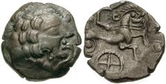 CELTIC, Gaul. The Redones. Circa 1st Century BC. Billon Stater (6.82 gm). Estimate $200 CELTIC, Gaul. The Redones. Circa 1st Century BC. Billon Stater (6.82 gm). Celticized head right / Charioteer rig