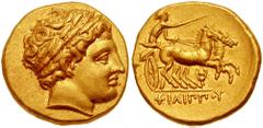 KINGS of MACEDON. Philip II. 359-336 BC. AV Stater (8.59 gm). Pella mint. Struck under Philip III and Kassander, circa 323-315 BC. Estimate $2500 KINGS of MACEDON. Philip II. 359-336 BC. AV Stater (8.