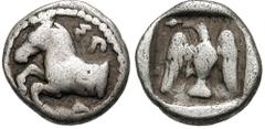 KINGS of THRACE. Sparadokos. Circa 445-435 BC. AR Diobol (1.22 gm). Olynthos mint. Estimate $300 KINGS of THRACE. Sparadokos. Circa 445-435 BC. AR Diobol (1.22 gm). Olynthos mint. Forepart of horse le
